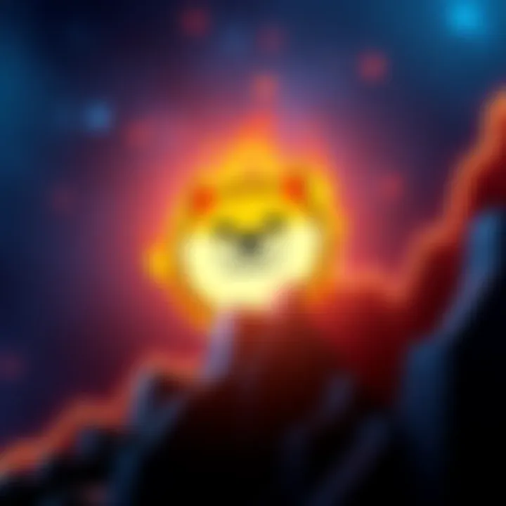 A visual representation of Dogecoin's logo with upward trending graphs symbolizing its rise towards the 40k mark.