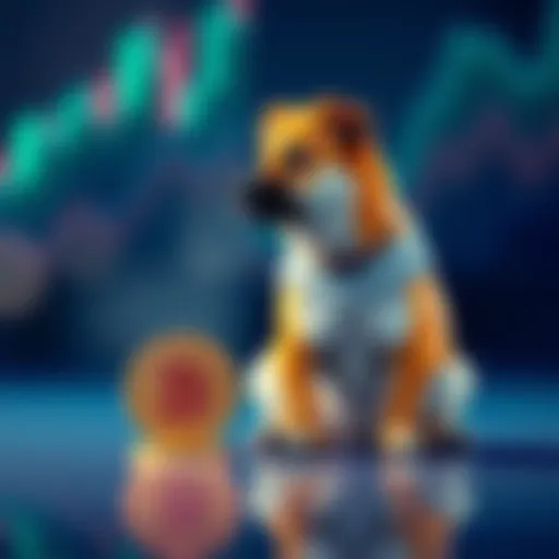 A dog sitting beside a shiny coin, symbolizing Dogecoin's potential growth.