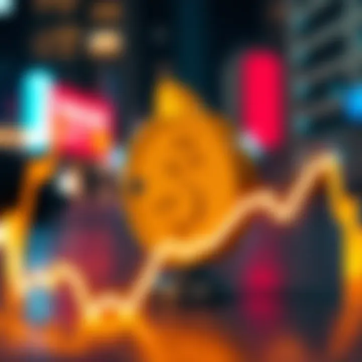 A graphic showing Dogecoin logo with a downward trend line, symbolizing the price drop below seven cents.