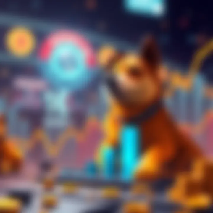 A graphic showing the rise of Dogecoin towards 1 Morbillion Euros with a dog mascot and a chart