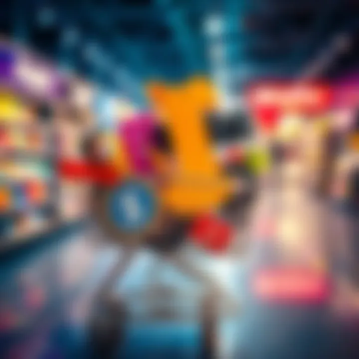 A shopping cart filled with various tech gadgets and streaming service logos, symbolizing the use of Dogecoin for everyday transactions.