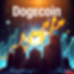 An illustration of a rising Dogecoin symbol with upward trending arrows, symbolizing expected market growth.