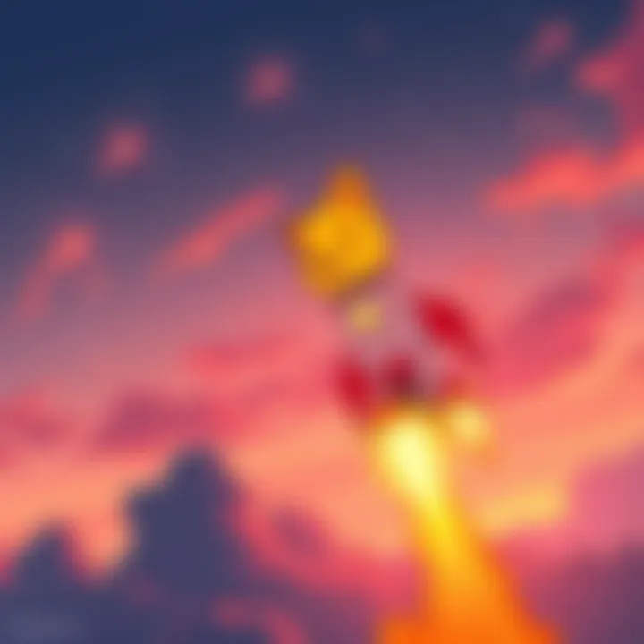 A cartoon rocket with the Dogecoin logo blasting off towards the sky, symbolizing an anticipated price surge for the cryptocurrency.