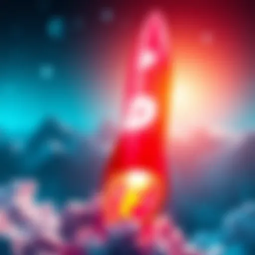 A rocket launching with the Dogecoin logo, symbolizing potential price surge in cryptocurrency markets.