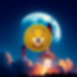 Dogecoin logo next to a rocket with the moon in the background, symbolizing the upcoming SpaceX mission.