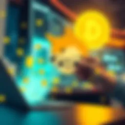 Dogecoin Tipping Culture A person happily tipping with Dogecoin on a digital platform, showcasing the ease and affordability of DOGE transactions