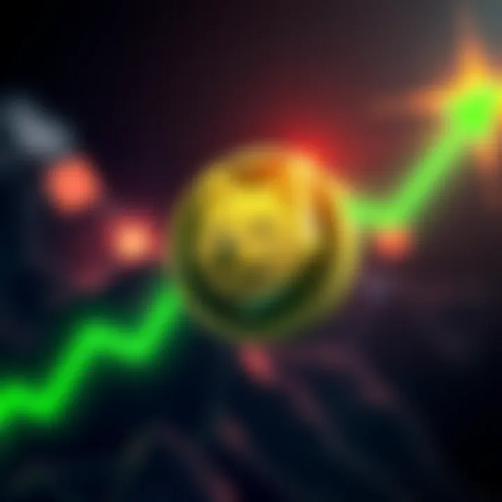 A Doge Coin symbol with a green upward trend line, indicating rising interest and momentum in cryptocurrency.