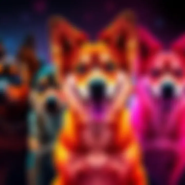 Colorful Doginal Dogs NFT Collection A vibrant display of unique digital dog artworks from the Doginal Dogs NFT collection on the Dogecoin blockchain