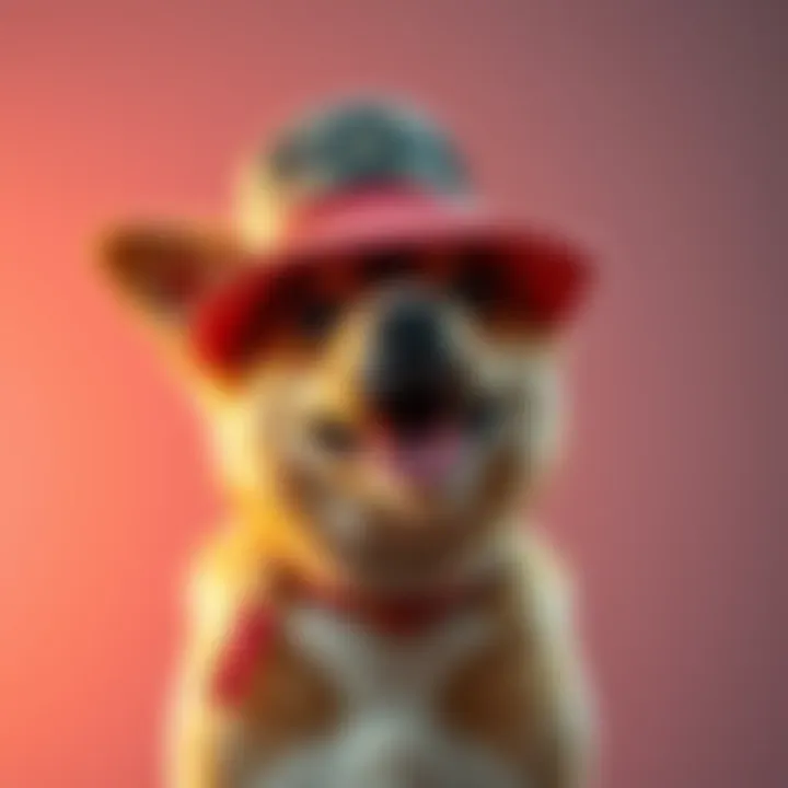 Dogwifhat Meme Resurgence A playful dog wearing a funny hat, representing the return of the Dogwifhat meme, engaging with online communities.