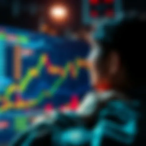 A person looking at a graph showing fluctuating cryptocurrency prices, pondering over dollar-cost averaging strategy.