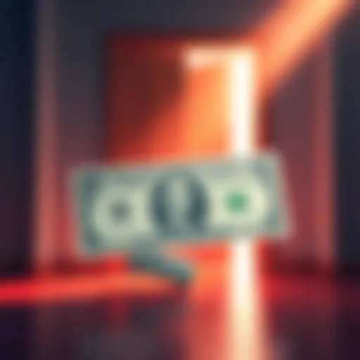 A single dollar bill in front of an open door symbolizing new opportunities
