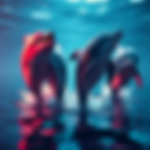 A group of dolphins symbolizes cryptocurrency enthusiasts debating whether to sell or hold their assets as market prices drop.