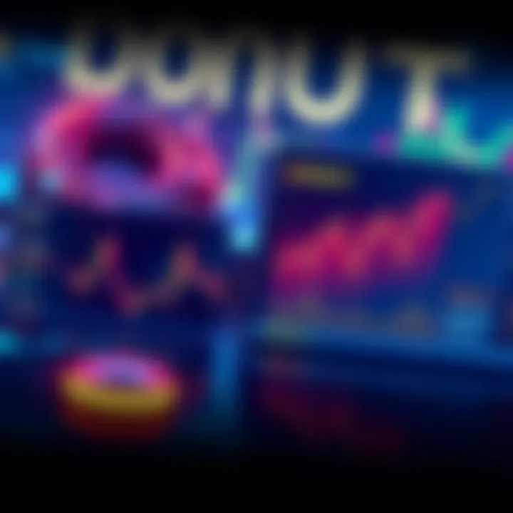 DONUT market update visualization Graph showing trading volumes and performance metrics of DONUT for week 64 with fluctuating values of ETH and DONUT