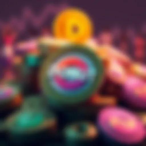 A visual representation of freshly minted DONUT tokens, showcasing a vibrant and colorful design with the DONUT logo and a background depicting community engagement.