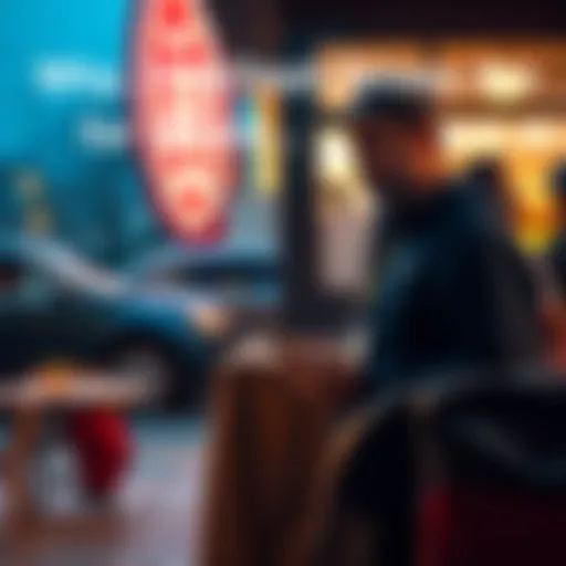 A DoorDash driver standing outside a restaurant, checking their phone with a concerned expression, reflecting on low acceptance rates.