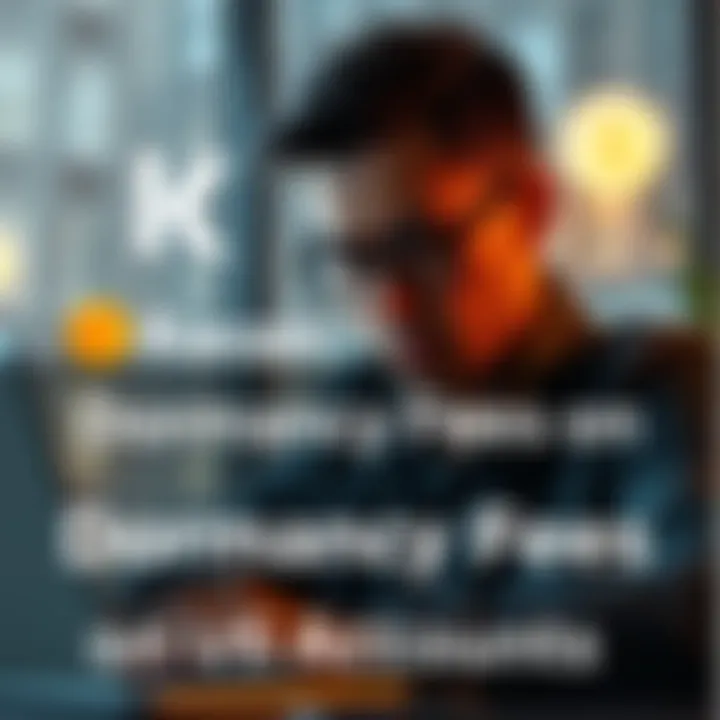 A graphic showing Kucoin logo and the phrase 'Dormancy Fees on US Accounts' with a worried investor looking at a laptop.