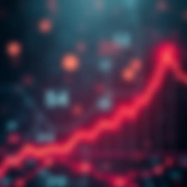 A line graph showing the upward trend of a digital currency, symbolizing the potential rise of DOT to $50.