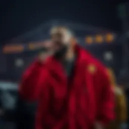 Drake performing in his Iceman music video with Bitcoin visuals and featuring Shane Gillis and his children