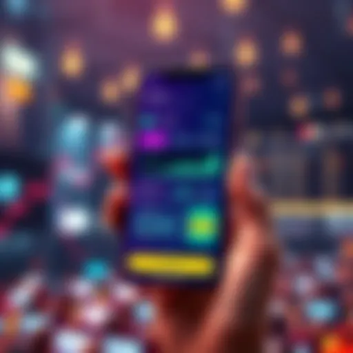 A smartphone displaying the Dreamcash app interface, showcasing impressive stats with graphs and figures, symbolizing user engagement and high transaction volume.