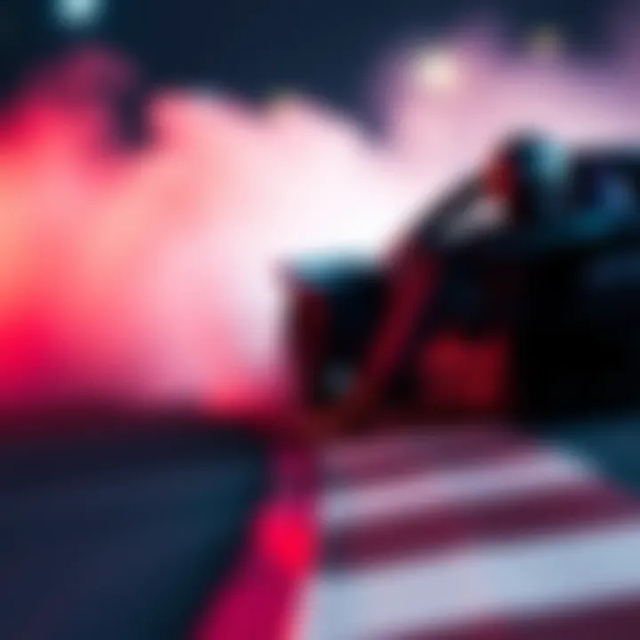 A professional driver demonstrating precise footwork while drifting on a racetrack, showcasing skill and control.