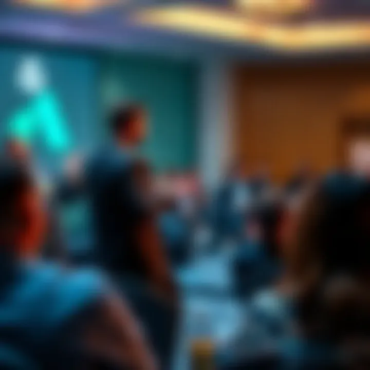 A speaker from Dropp discusses Instant Payments and Stablecoins at the Smarter Faster Payments Conference in San Diego, with an audience engaged in the presentation.