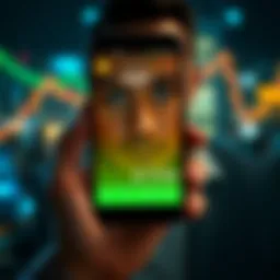 Dropping Bitcoin Value A smartphone screen shows a Bitcoin purchase value dropping from $1 to $0.74, with a shocked expression on a user's face.