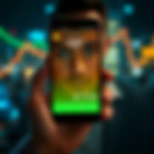 Dropping Bitcoin Value A smartphone screen shows a Bitcoin purchase value dropping from $1 to $0.74, with a shocked expression on a user's face.