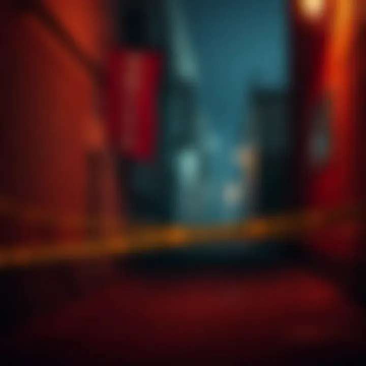 A crime scene in Dubai with police tape surrounding a dark alley, hinting at a recent gruesome discovery linked to a crypto scammer and his wife