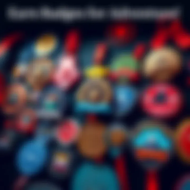 Earn Badges for Adventure A colorful badge display showcasing various badges to be earned before the next adventure, symbolizing achievements and excitement.