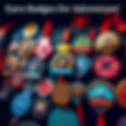 Earn Badges for Adventure A colorful badge display showcasing various badges to be earned before the next adventure, symbolizing achievements and excitement.