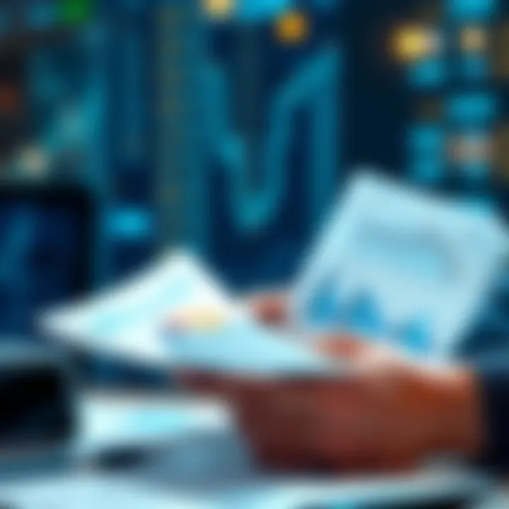 A person examining financial graphs and documents related to earn deposits in finance.
