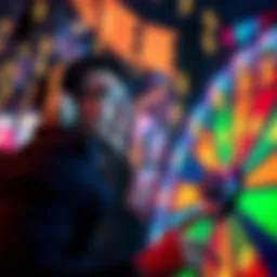 A person looks excited while watching ads and spinning a wheel to earn Atlas Bucks, surrounded by colorful graphics and dollar signs.