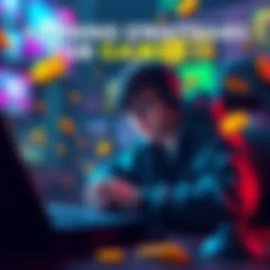 Earning Strategies for Gamers A gamer using a laptop, with various gaming icons and coins around, showing ways to earn in games without spending money