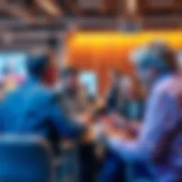 A group of people sharing tips on converting earnings and parcel strategies in a lively forum setting