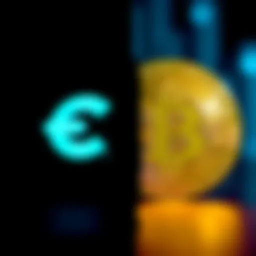 A split image showing the eCash logo on one side and the Bitcoin symbol on the other, representing the conflict in the block size wars.