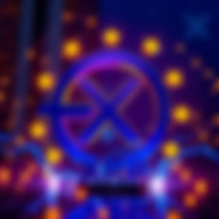 Illustration of the European Central Bank logo with blockchain symbols and XRP logo in the background