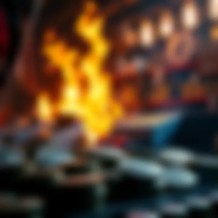 A vibrant display of ecoins with flames in the background, representing their use in a burning event.