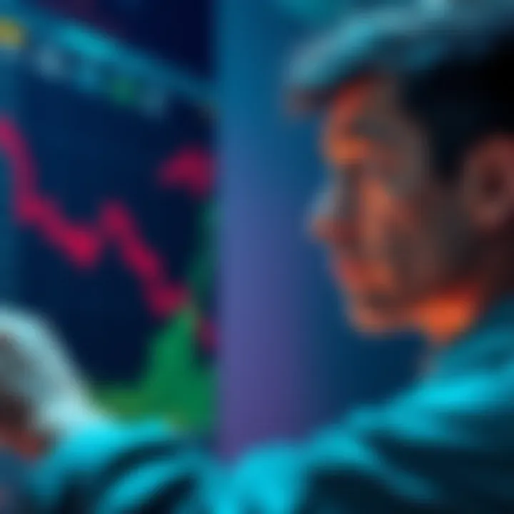 Economic Downturn Illustration A worried person looking at financial charts showing a downward trend, symbolizing economic concerns.