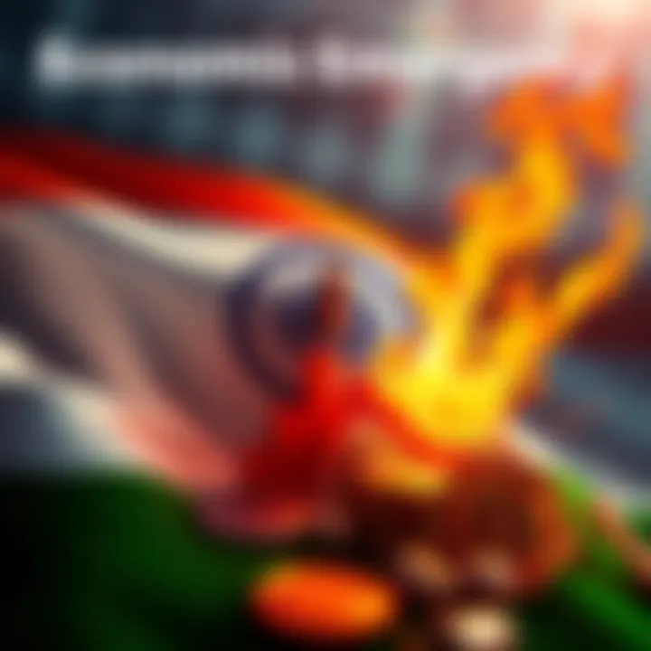 Indian flag with a backdrop of rising oil prices and crypto symbols, highlighting the economic crisis.