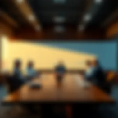 A group of economists debating the impact of Netanyahu's crypto sanctions plan at a conference table with charts and graphs in the background.