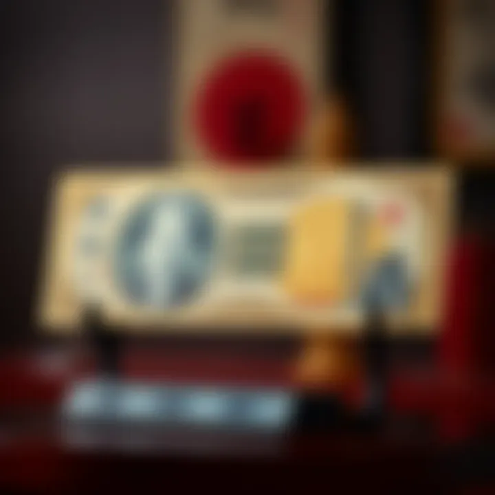 A rare Edo period hansatsu and a unique Meiji-era merchant gold note displayed together, showcasing their historical value and design.