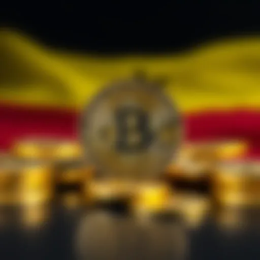 A digital representation of Bitcoin symbols with the El Salvador flag in the background, showing the country's commitment to cryptocurrency investment.