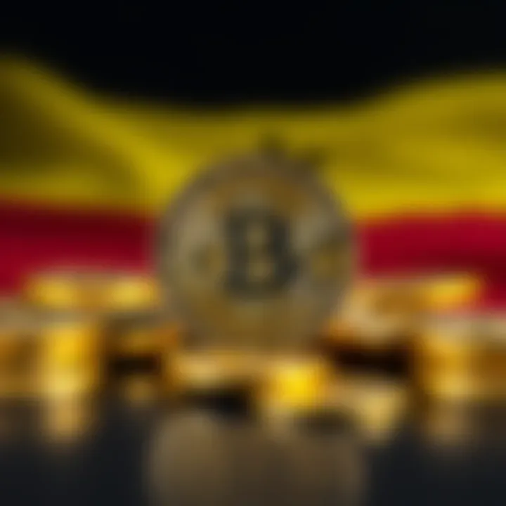 A digital representation of Bitcoin symbols with the El Salvador flag in the background, showing the country's commitment to cryptocurrency investment.