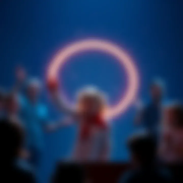 Eleanor skillfully floats a halo, surrounded by amazed onlookers