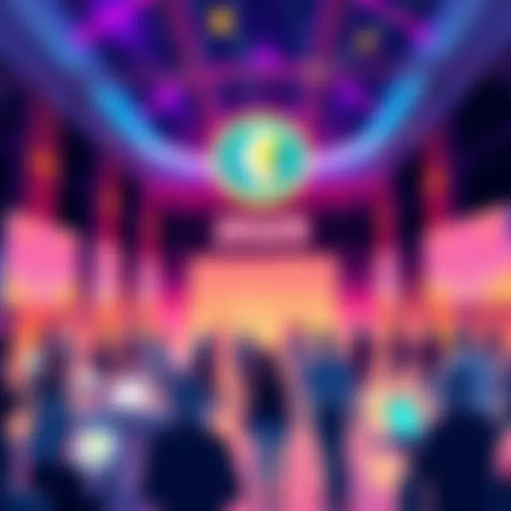Illustration depicting the excitement around Electrum-Cash at the Bliss 2025 event with tech motifs and networking silhouettes