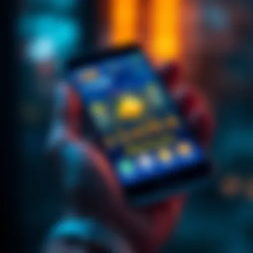 A hand holding a smartphone displaying the Electrum wallet interface with cryptocurrency graphics