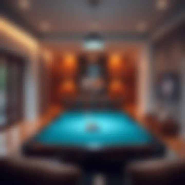 A stylish solo pool table set up in a modern living room, showcasing leisure and sophistication.