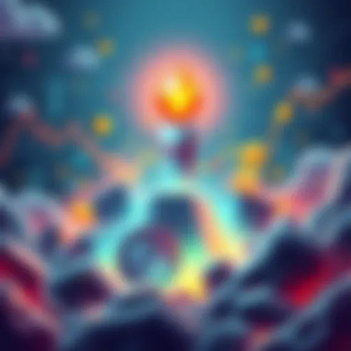 Illustration of an elite booster strategy with symbols of growth and finance, set against a backdrop of declining market charts for TFUEL.