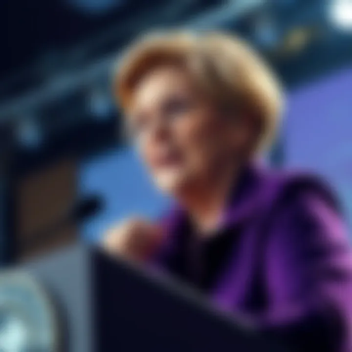 Elizabeth Warren asking questions Senator Elizabeth Warren at a podium inquiring about MrBeast's crypto activities regarding kids