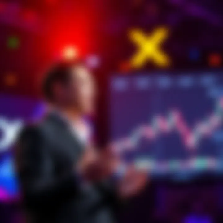 Elon Musk announcing crypto trading on X Elon Musk speaks at an event promoting cryptocurrency trading on the X platform, showcasing a graph of trading activity.